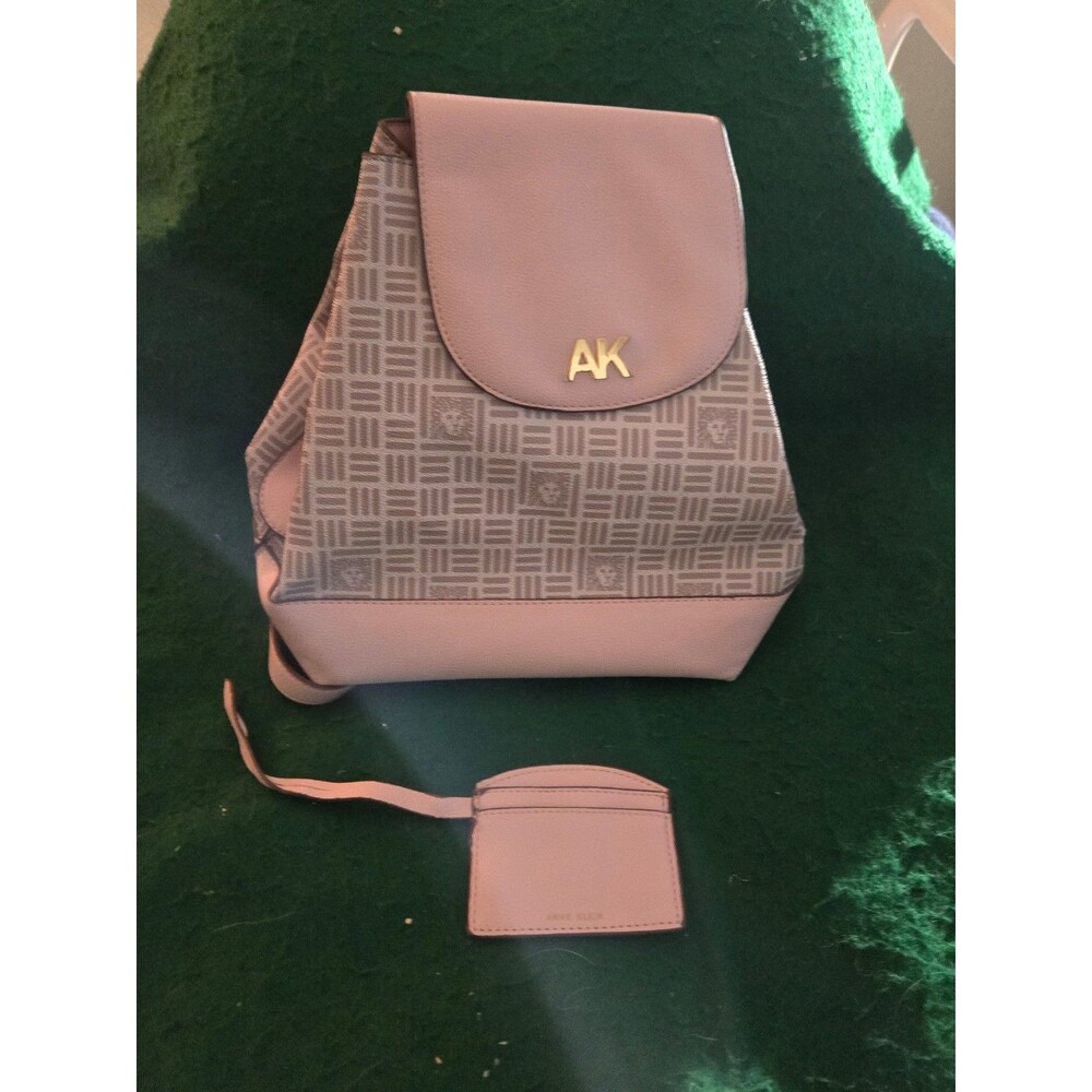 Anne Klein Logo Flap Backpack Purse Pink w/Card Holder (BL-29)